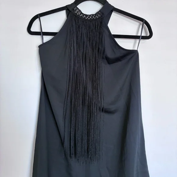 Zara Black Halter Tie Mini Dress with Long Fringe Detail - Picture 4 of 12